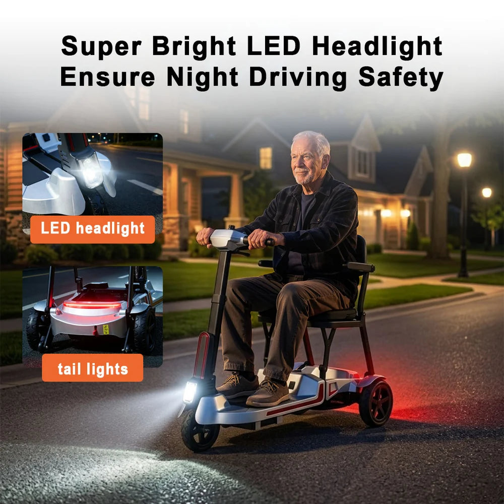 Super Bright LED Headlight & Tail Lights.